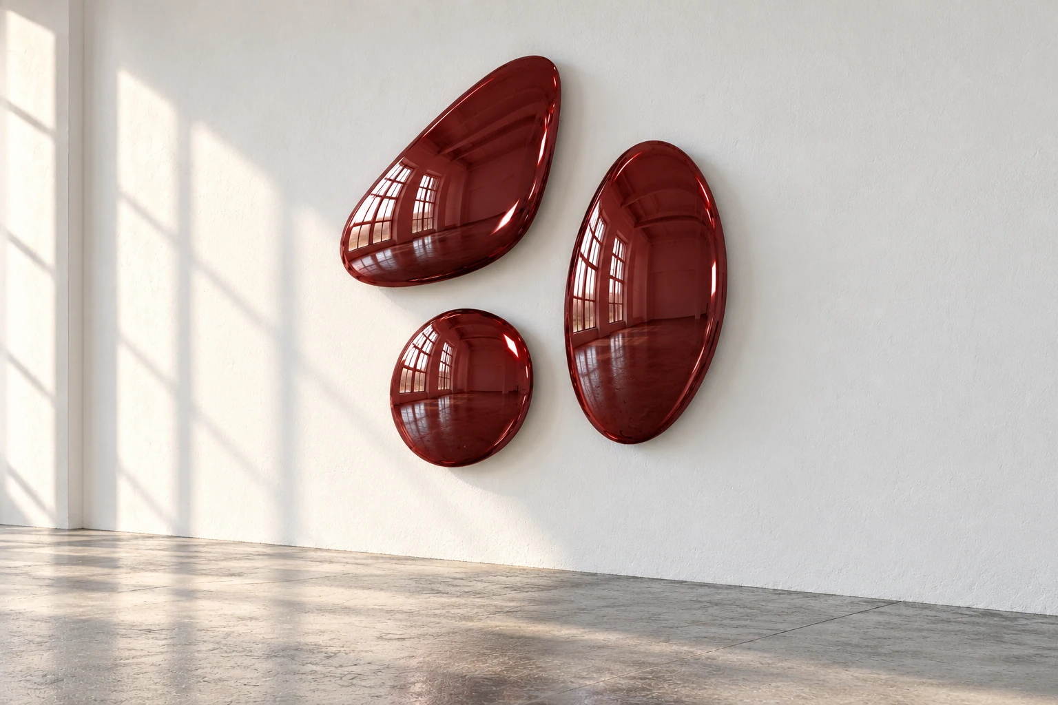 Oblique view of three curved forms
